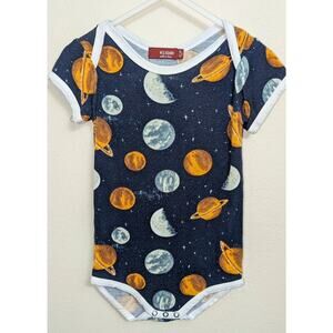 Milk Barn Bamboo Planets Short Sleeve Unisex Outer Space Onesie size 12-18m